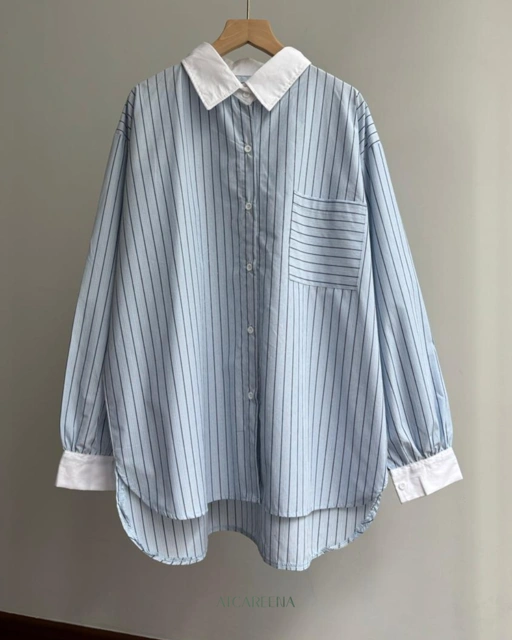 Image of Anna top - kemeja bergaris - striped shirt - blouse wanita - kemeja katun 