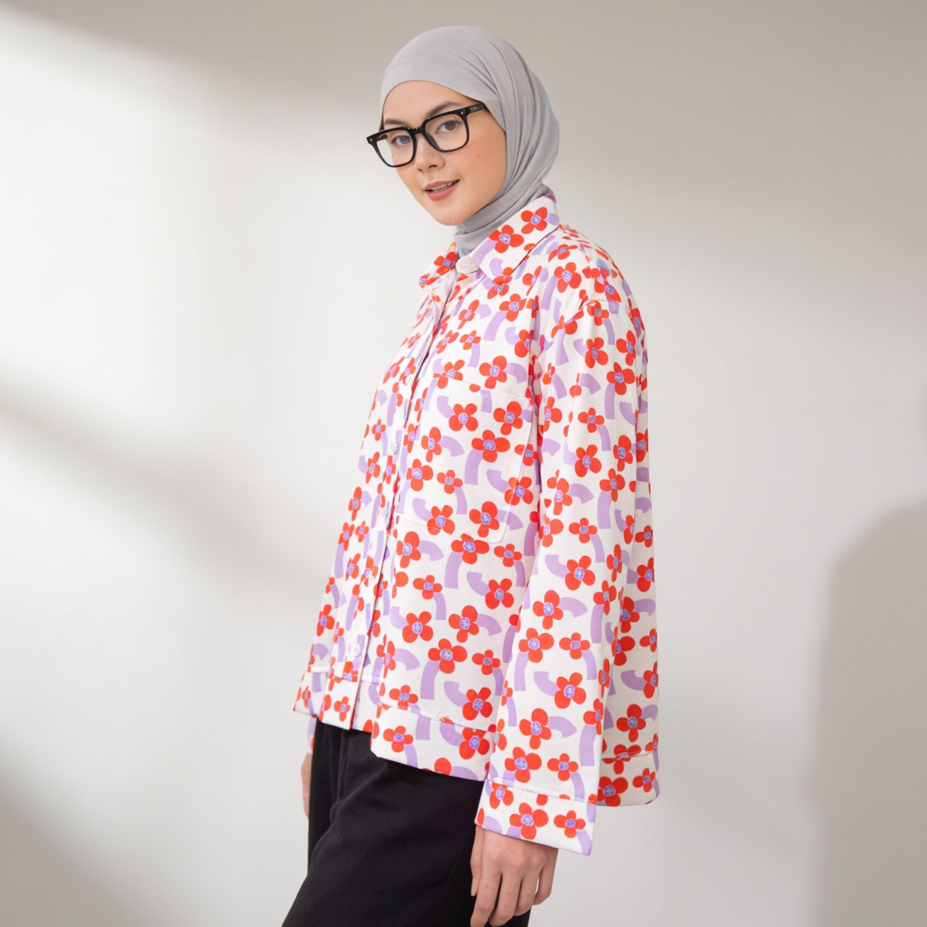 Boxy Printed Shirt Jingga
