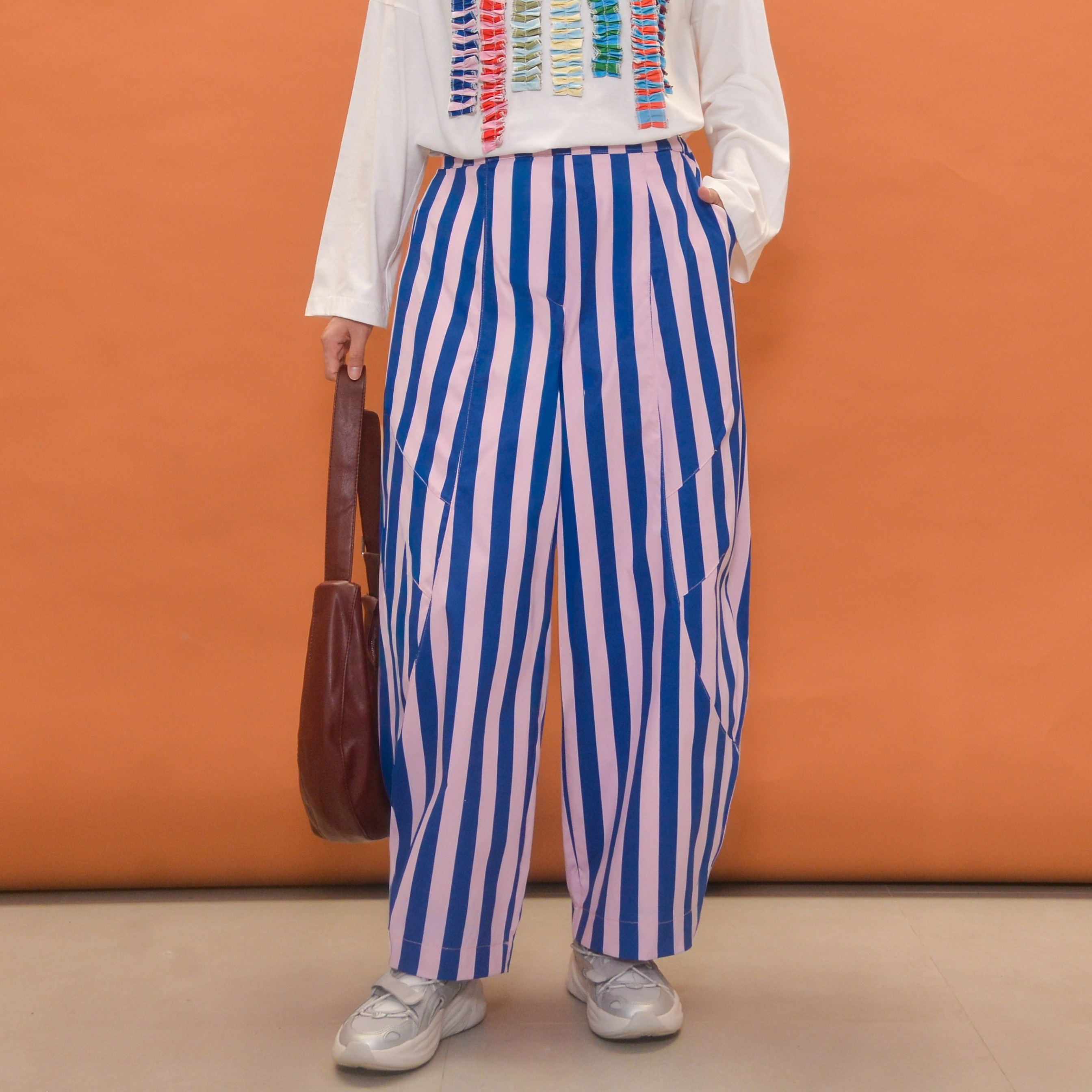 Barrel Printed Stripe Pants BluePink