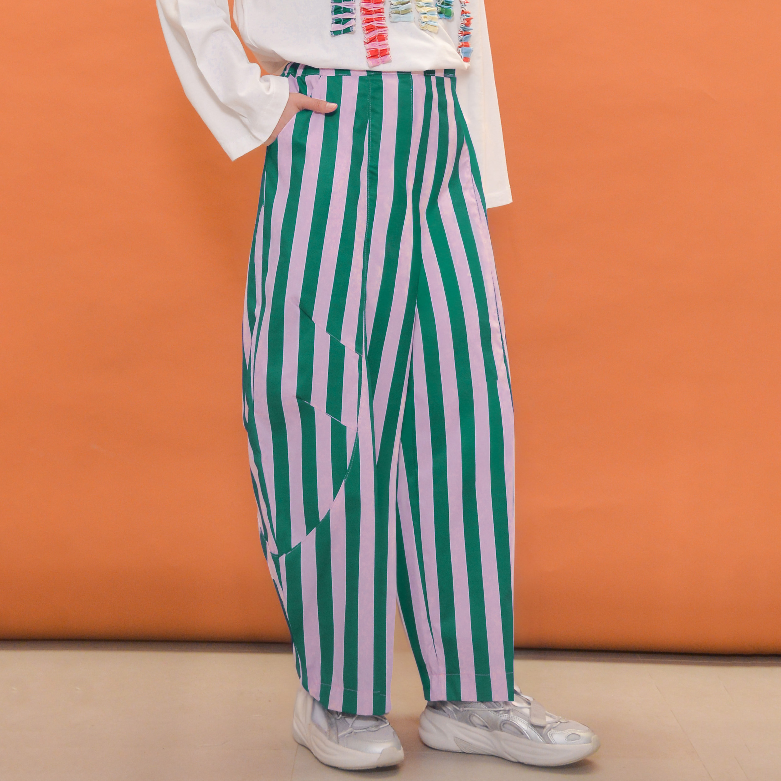 Barrel Printed Stripe Pants Leaf