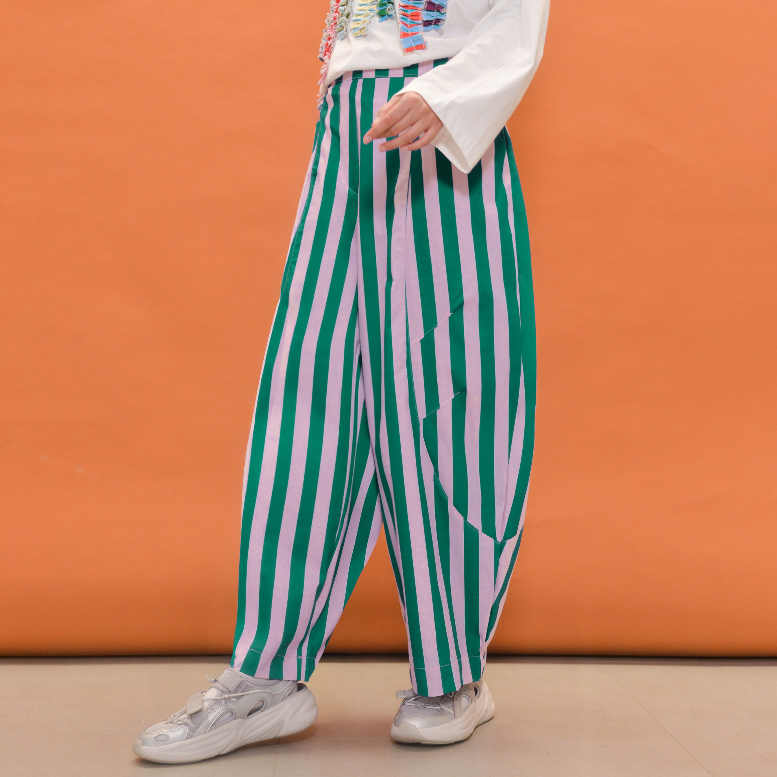 Barrel Printed Stripe Pants Leaf