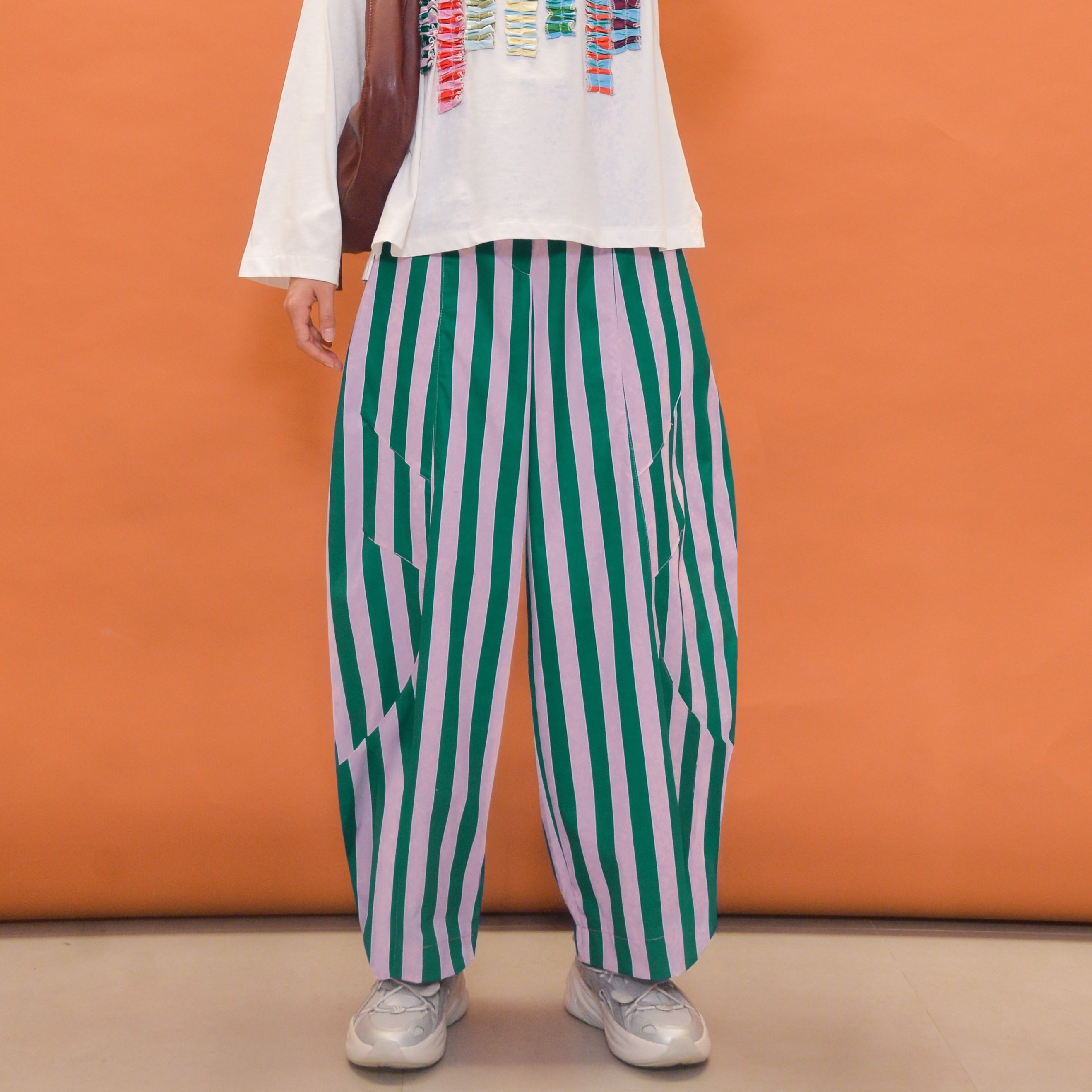 Barrel Printed Stripe Pants Leaf