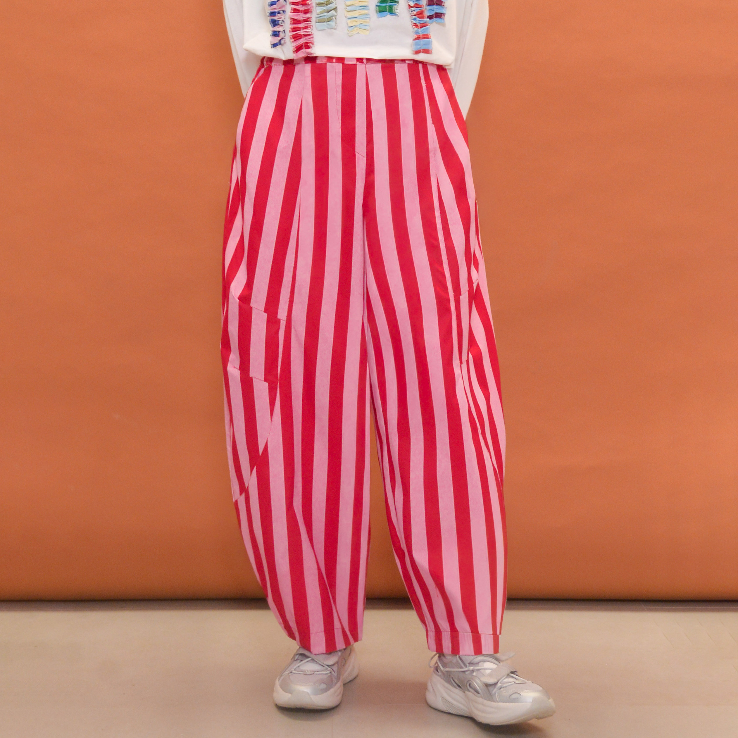 Barrel Printed Stripe Pants RedCherry