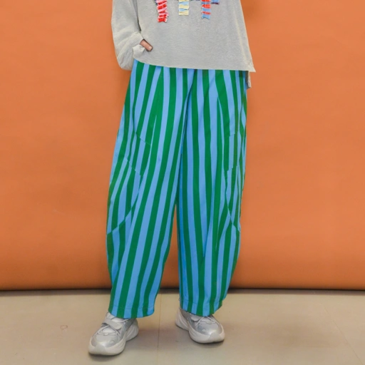 Barrel Printed Stripe Pants SeaGreen