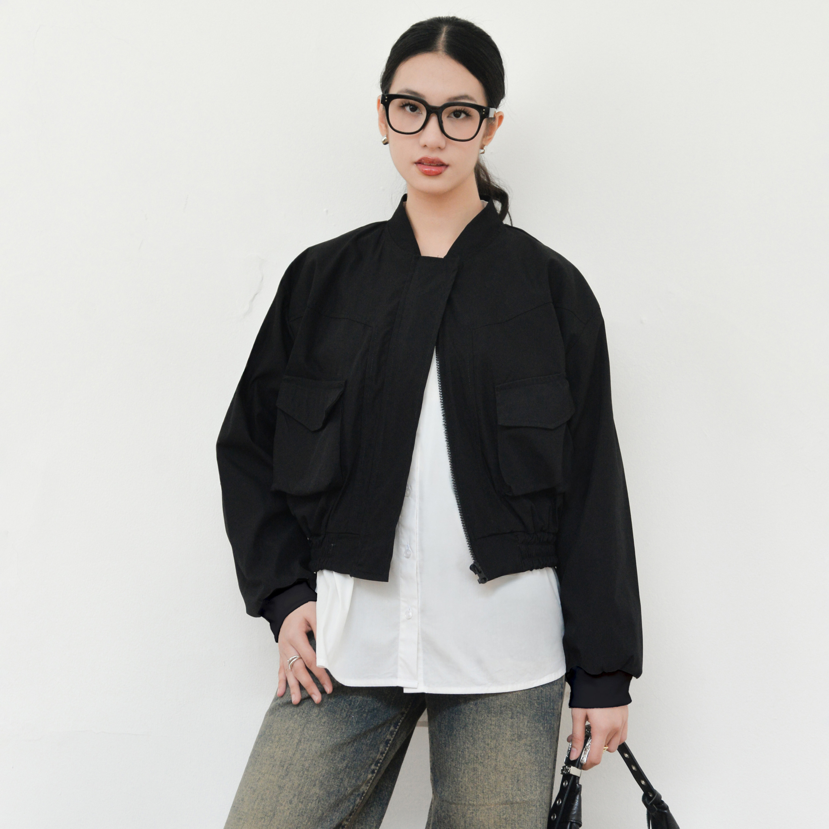 Bomber Crop Jacket InkBlack