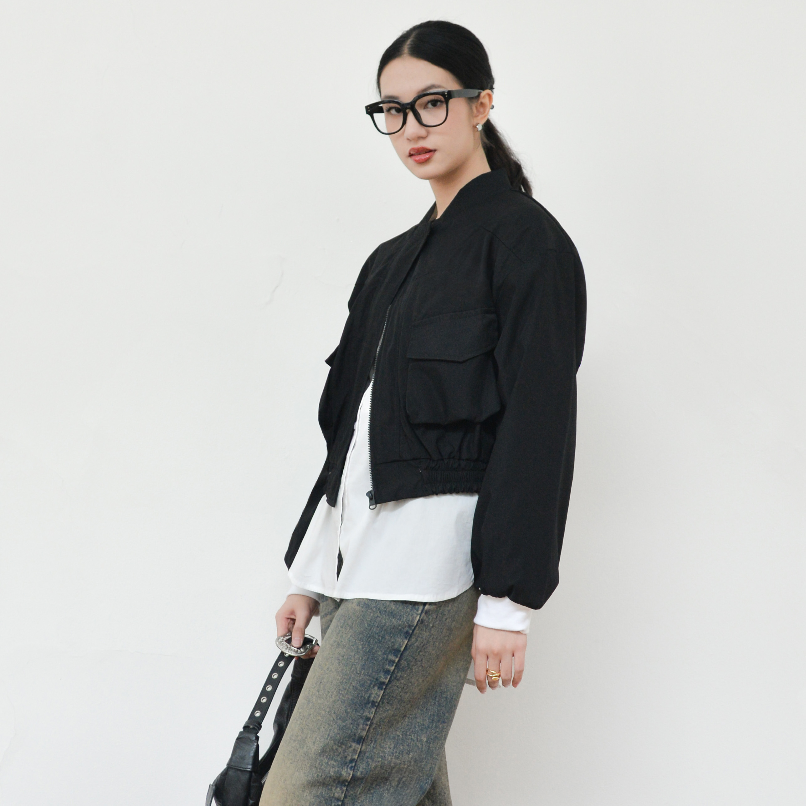 Bomber Crop Jacket InkBlack