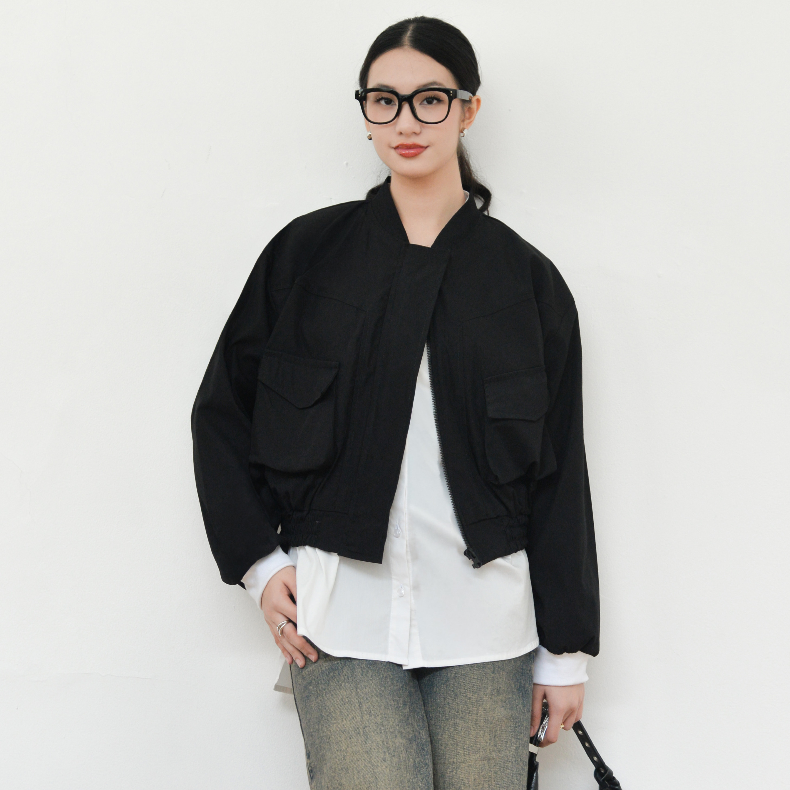 Bomber Crop Jacket InkBlack