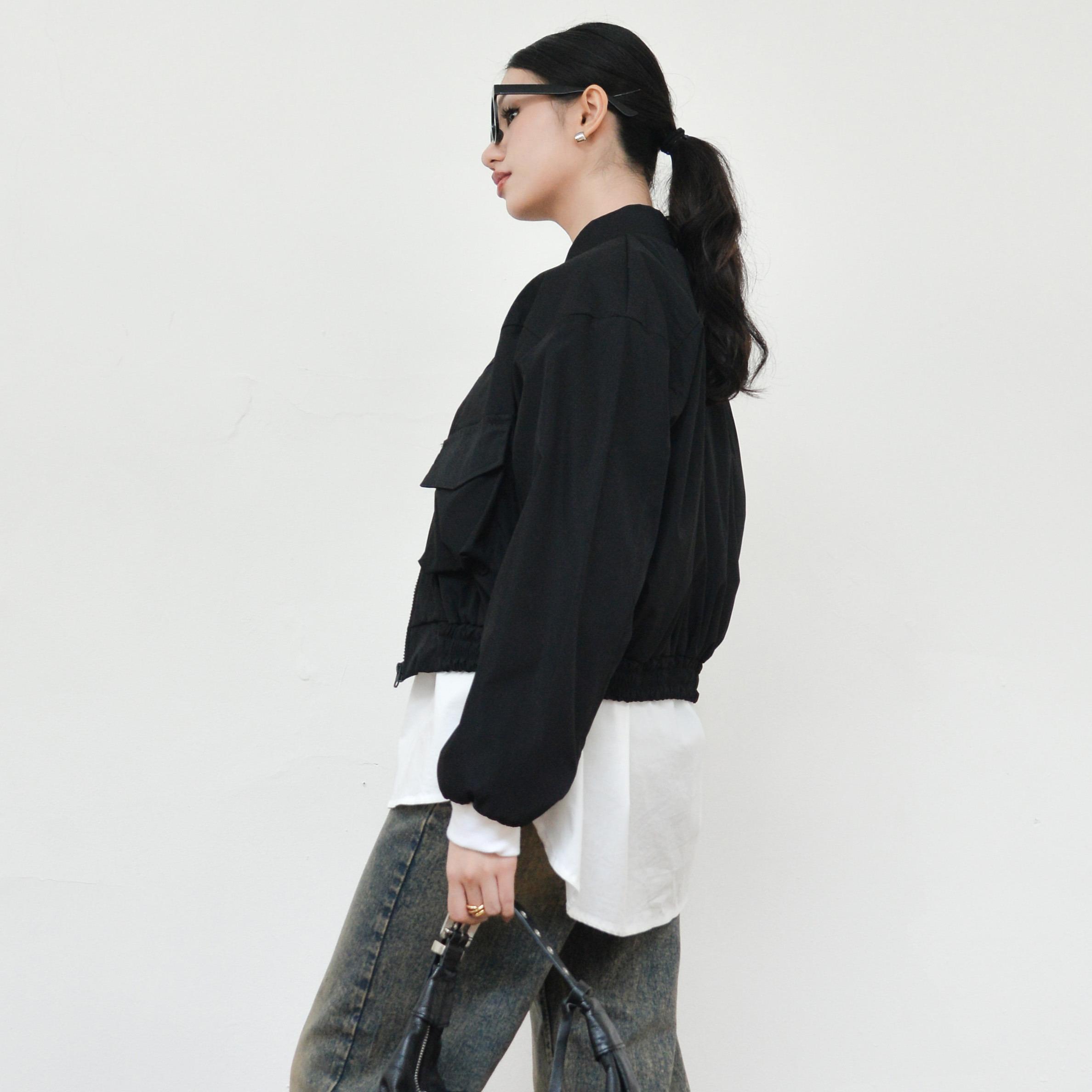 Bomber Crop Jacket InkBlack