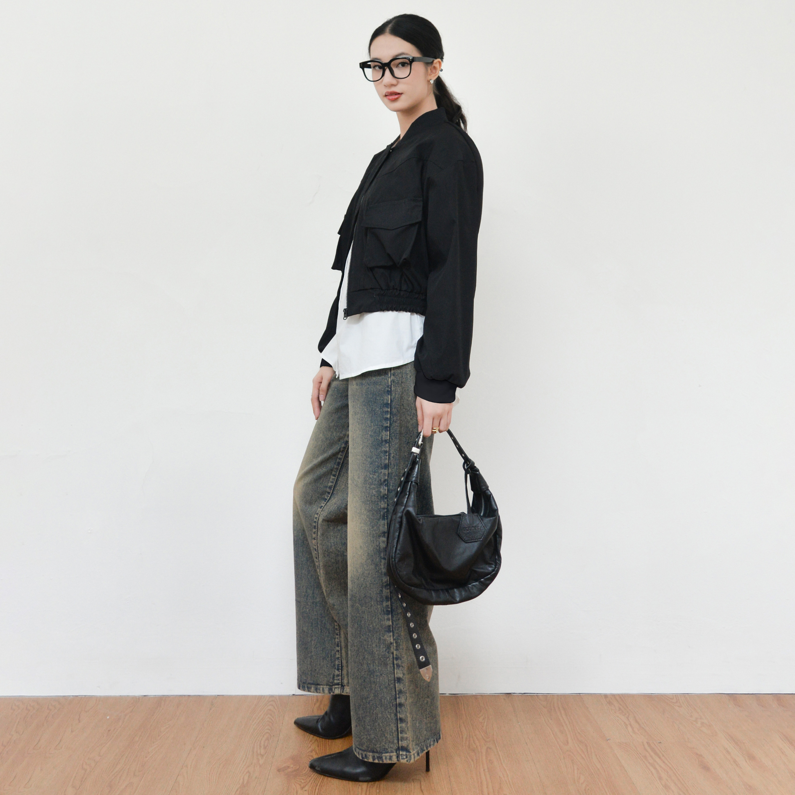 Bomber Crop Jacket InkBlack