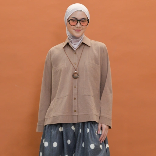 Boxy Plain Shirt Almond