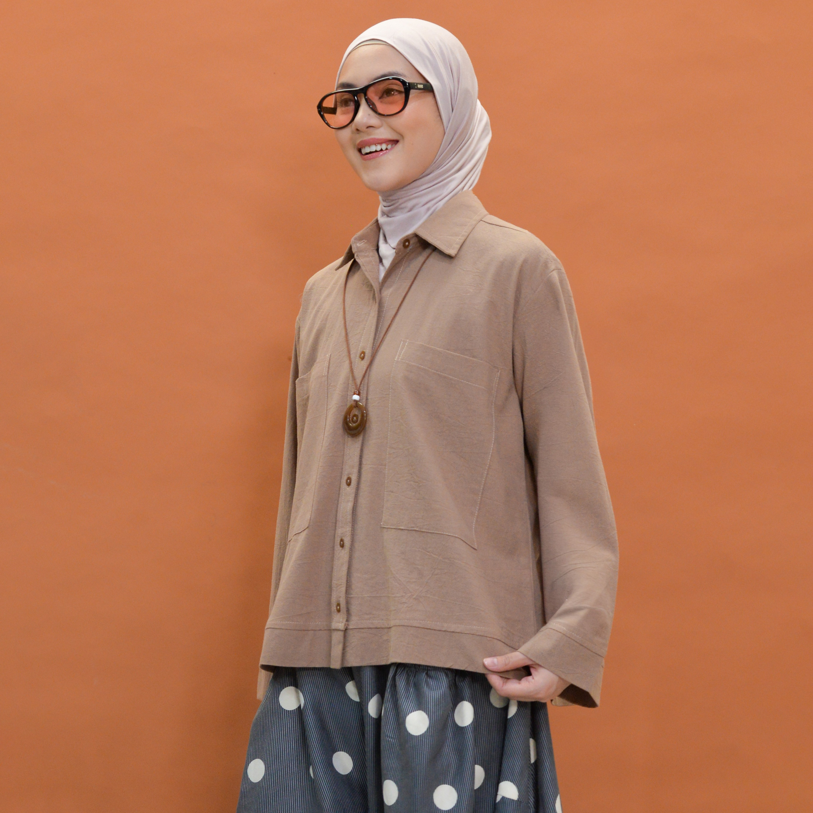 Boxy Plain Shirt Almond