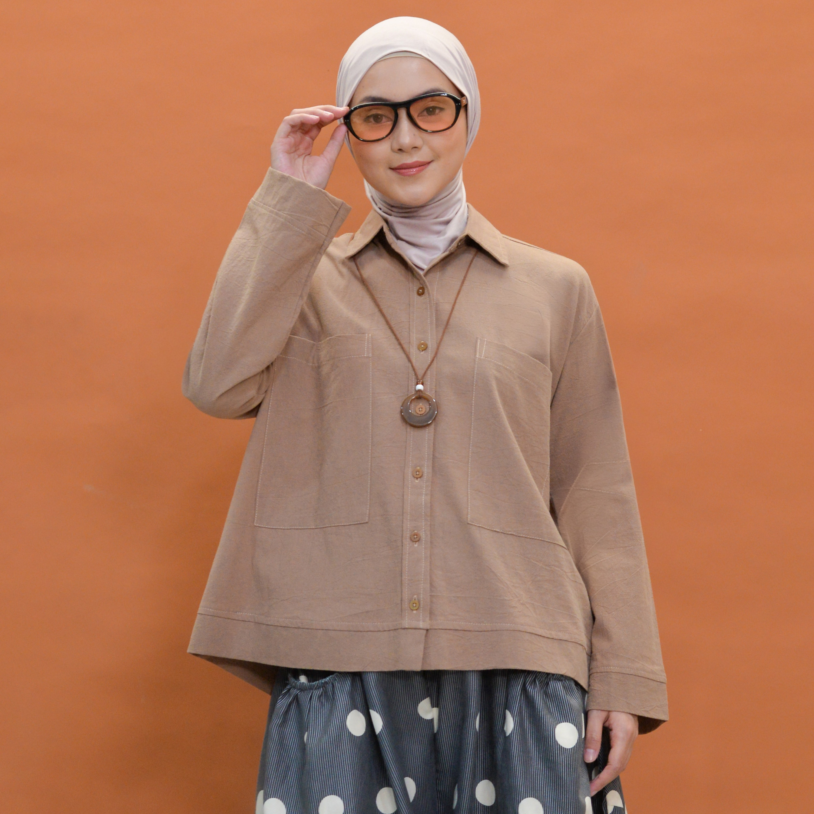 Boxy Plain Shirt Almond