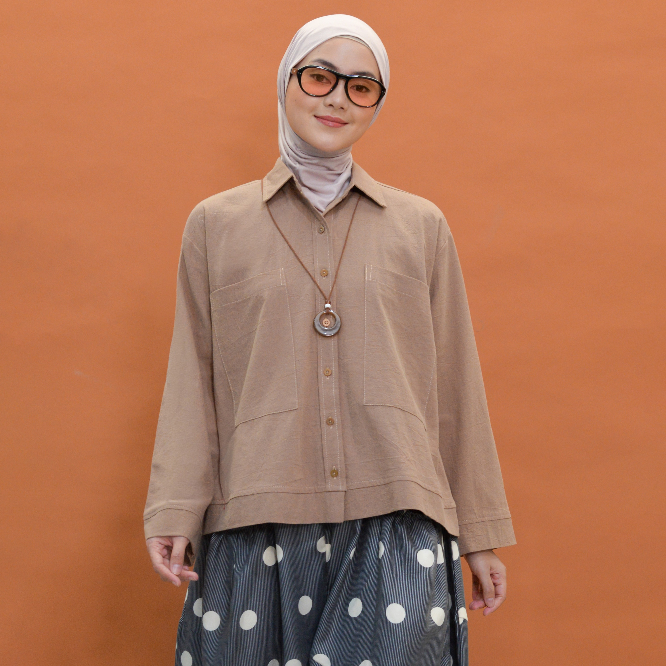 Boxy Plain Shirt Almond