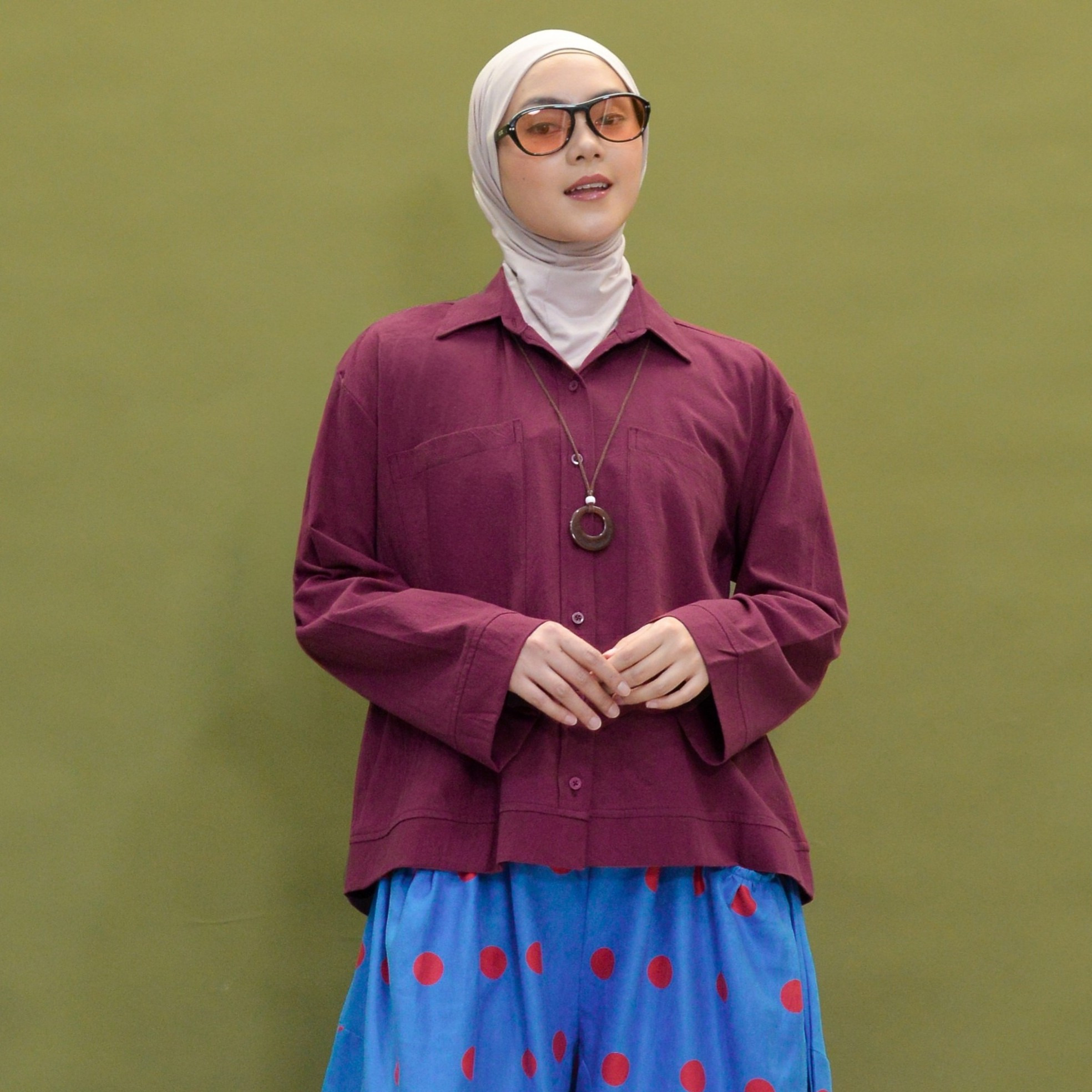 Boxy Plain Shirt Burgundy