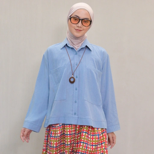 Boxy Plain Shirt CoolBlue