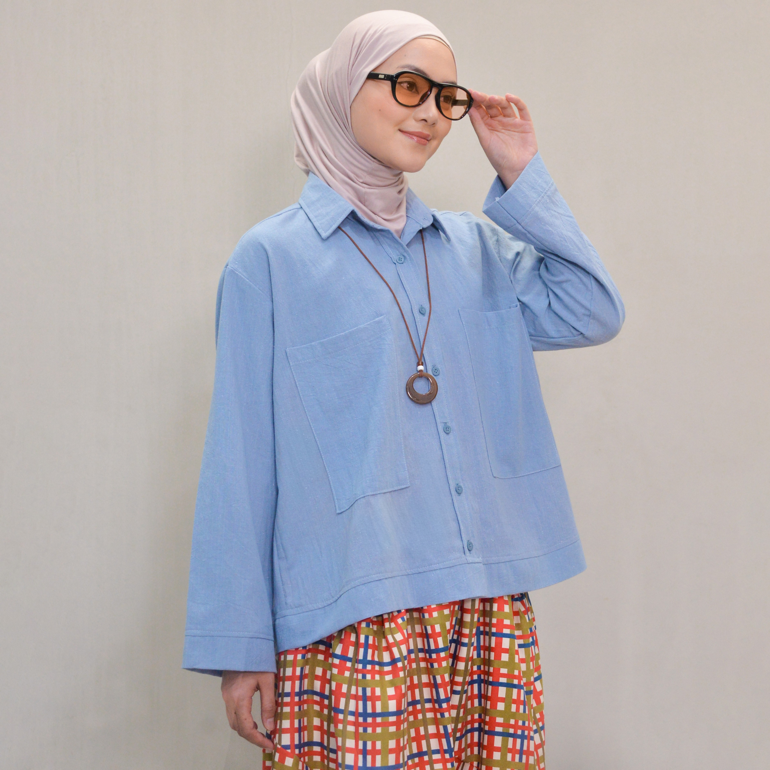 Boxy Plain Shirt CoolBlue