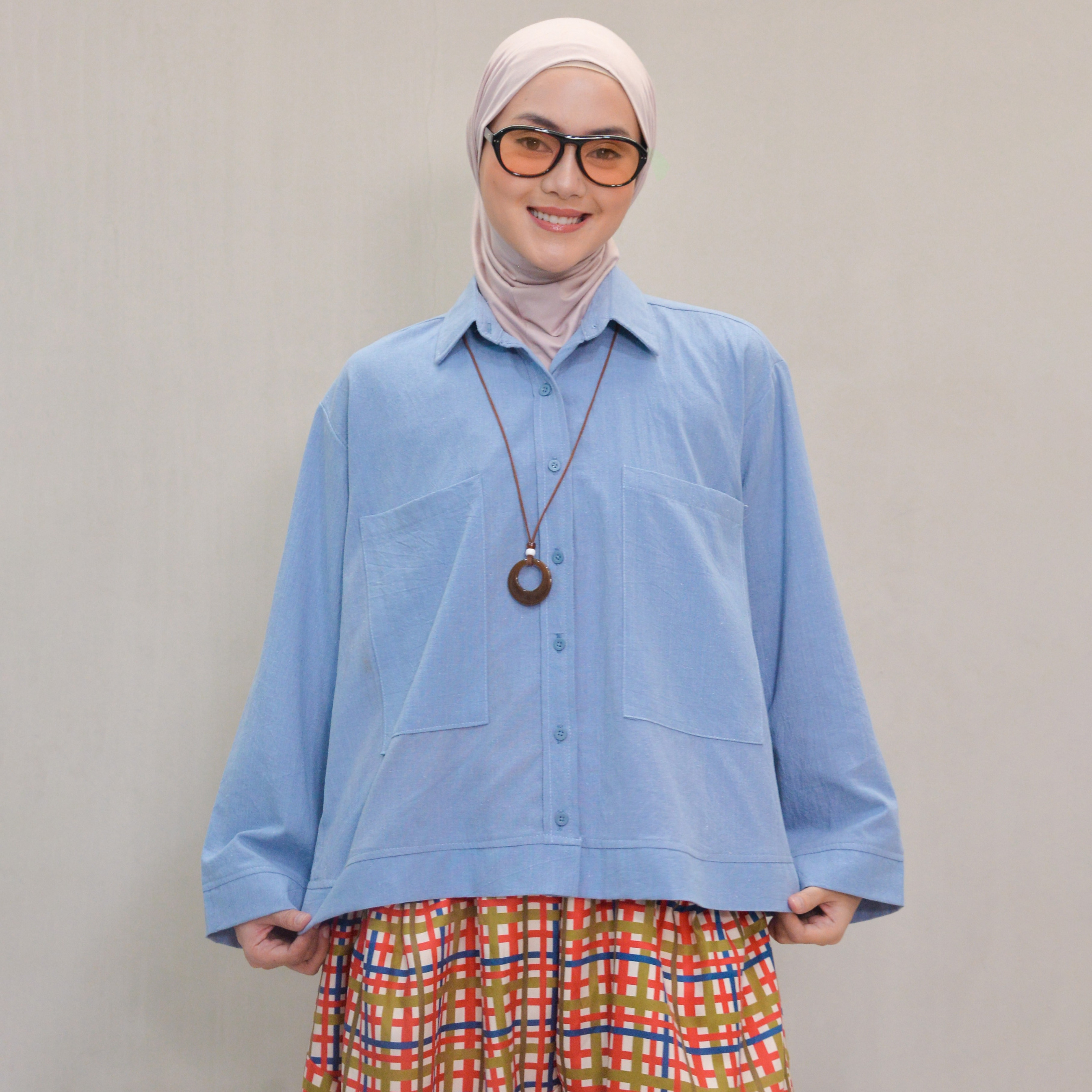 Boxy Plain Shirt CoolBlue