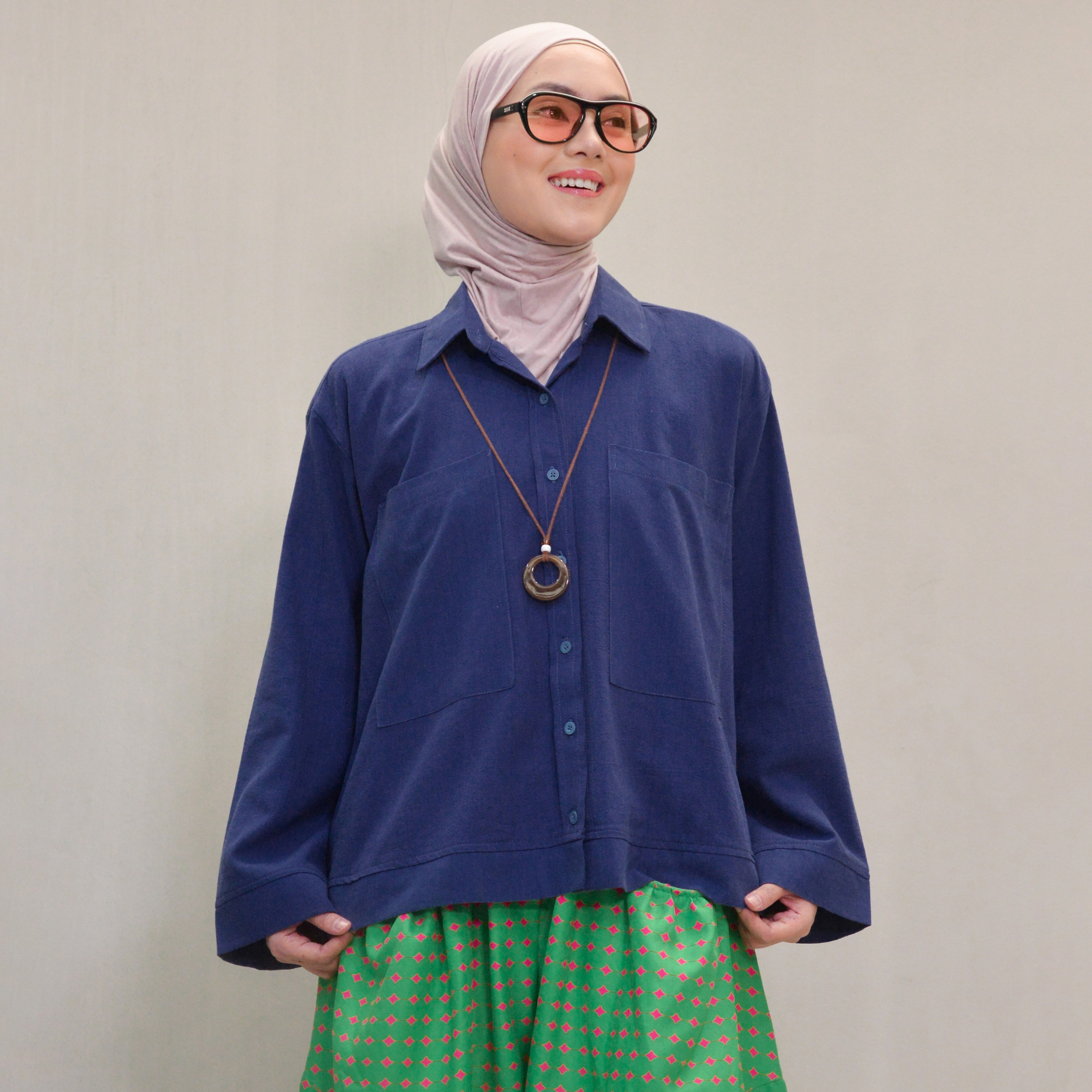Boxy Plain Shirt Sapphire