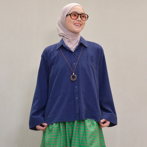 Boxy Plain Shirt Sapphire