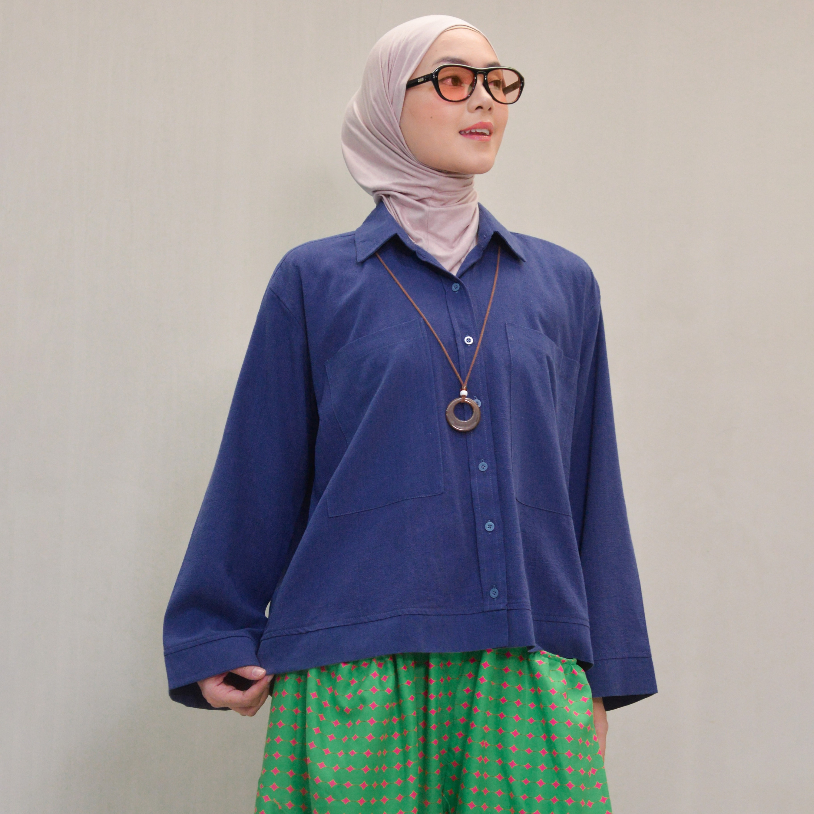 Boxy Plain Shirt Sapphire
