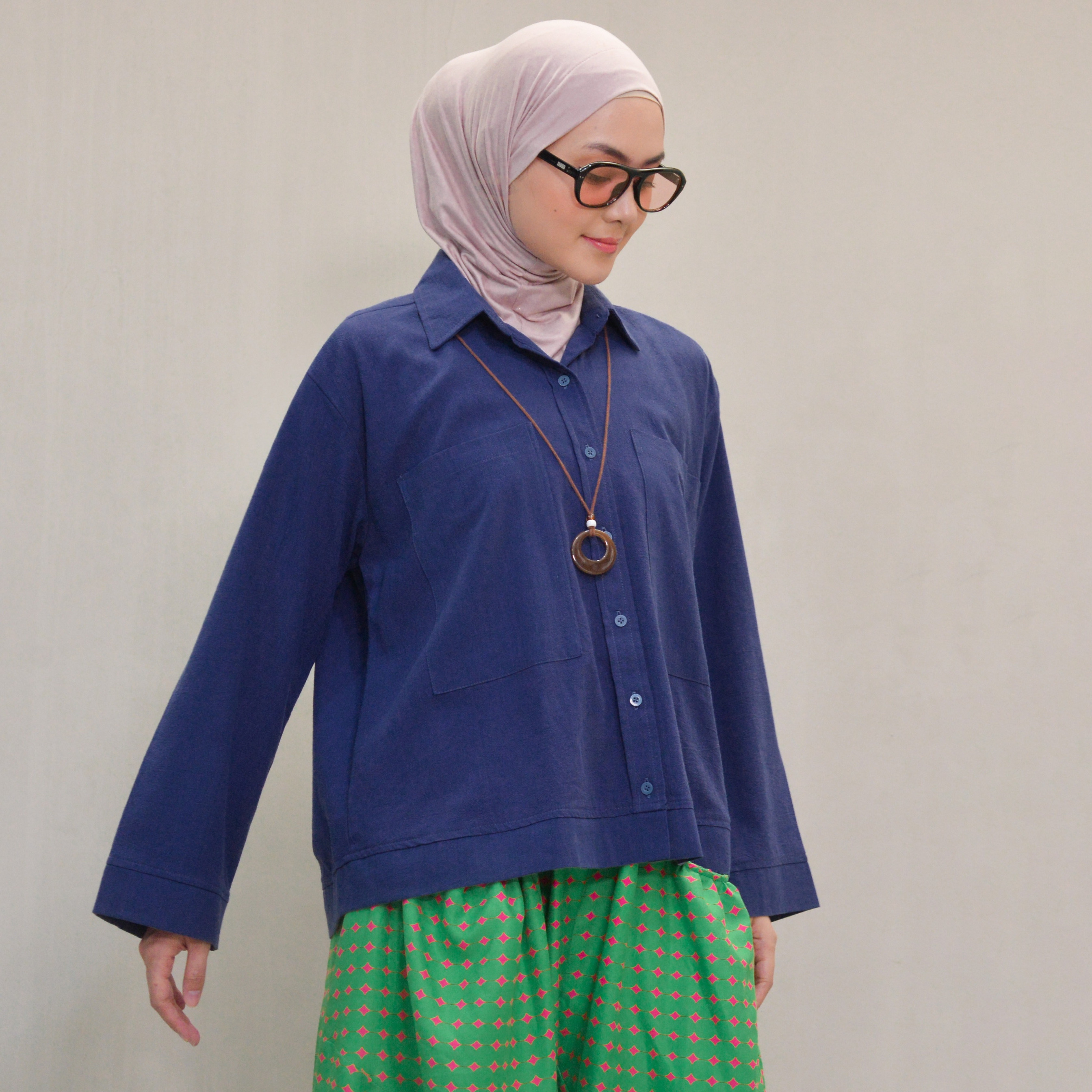 Boxy Plain Shirt Sapphire
