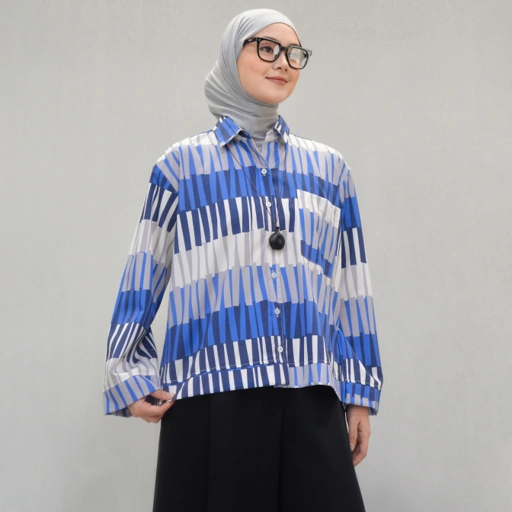 Boxy Printed Shirt BlueBlock