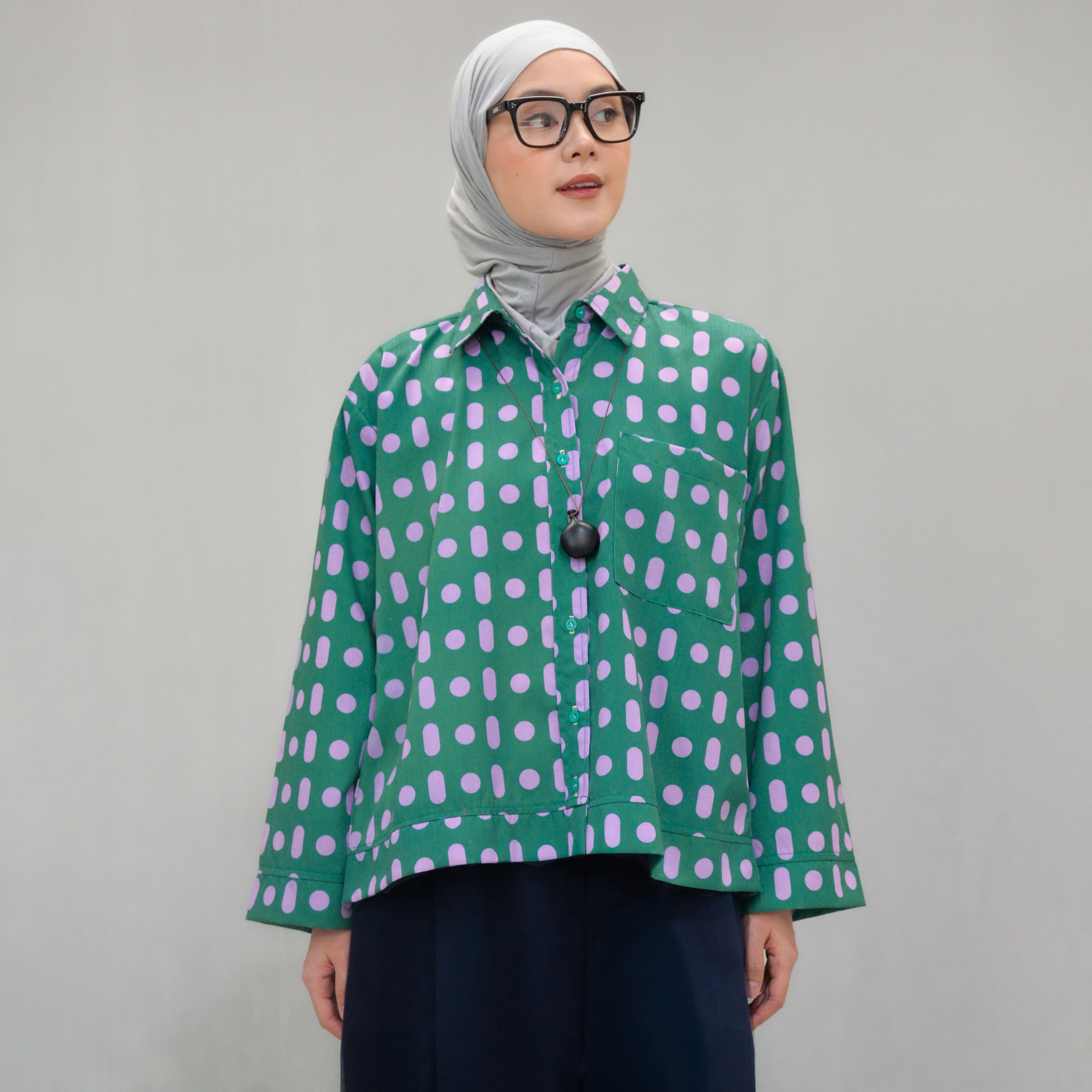 Boxy Printed Shirt Emerald