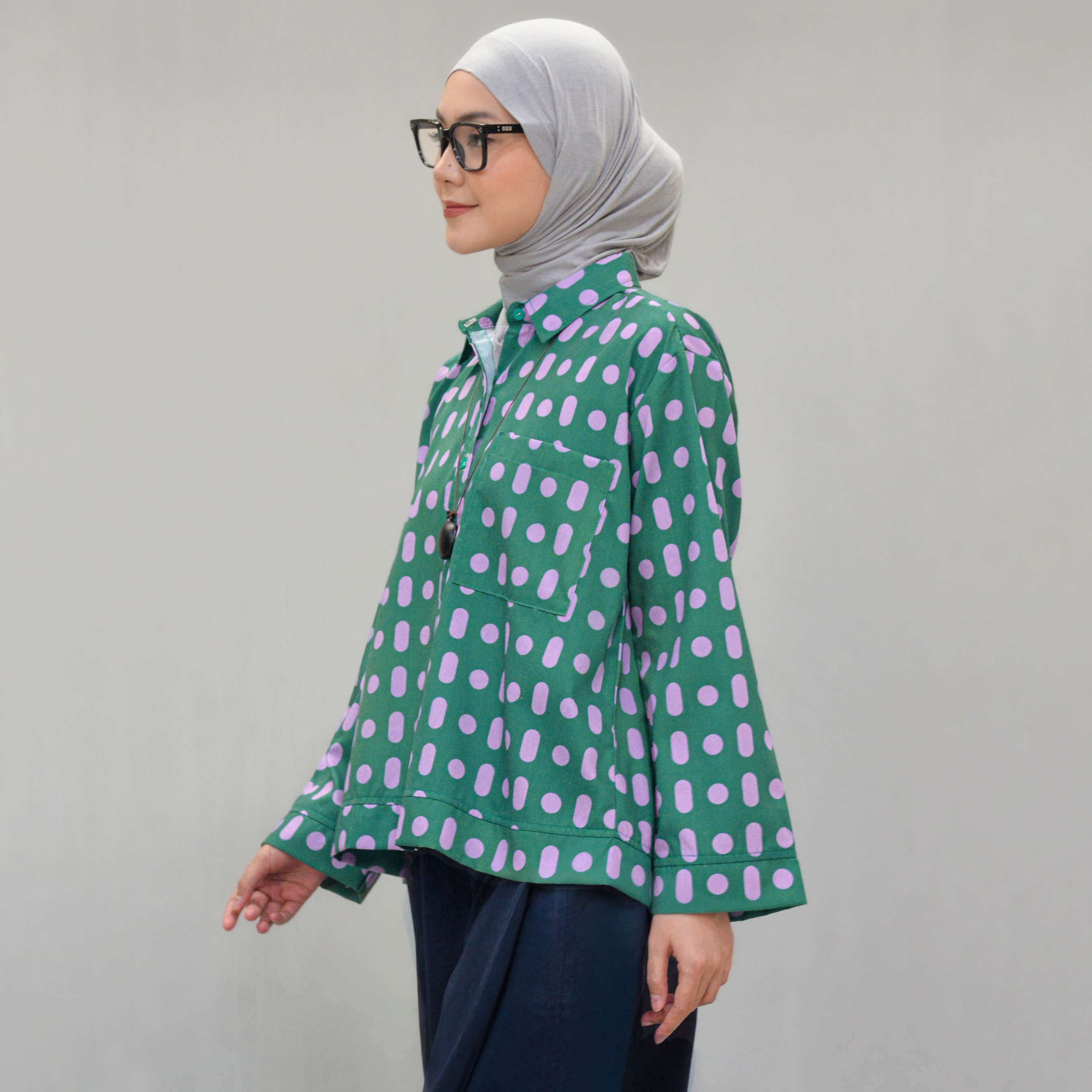 Boxy Printed Shirt Emerald