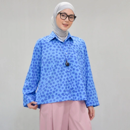 Boxy Printed Shirt IceBlue