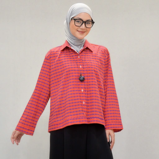 Boxy Printed Shirt Orenji