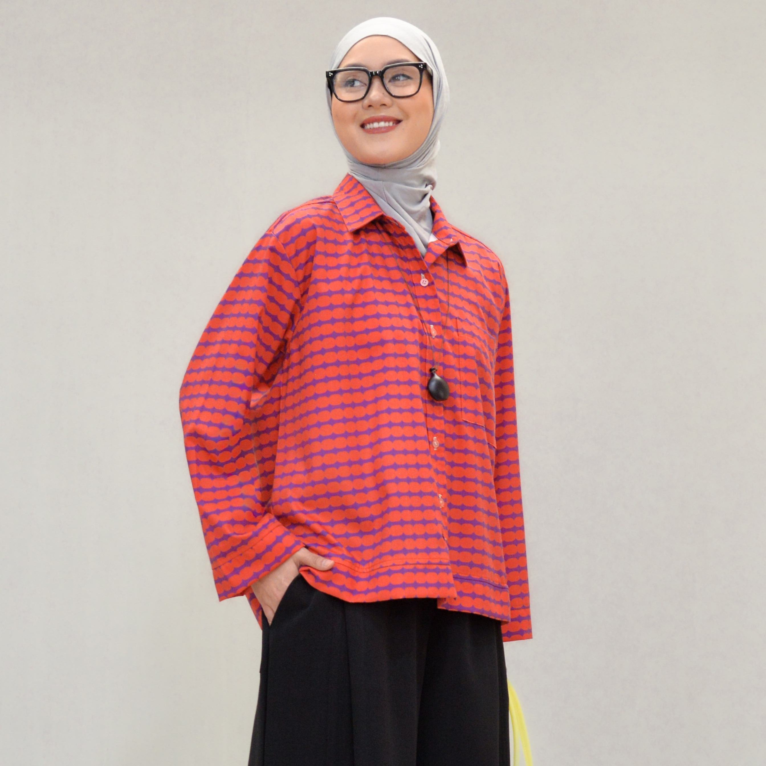 Boxy Printed Shirt Orenji