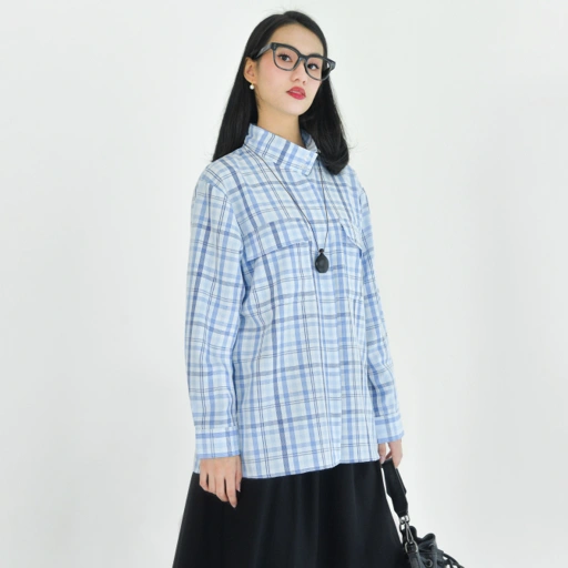 Image of Emma Plaid Shirt Marine