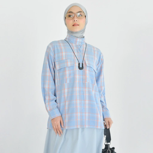 Image of Emma Plaid Shirt CoralBlue