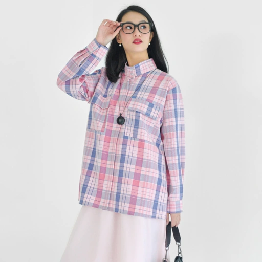 Image of Emma Plaid Shirt SeaPink