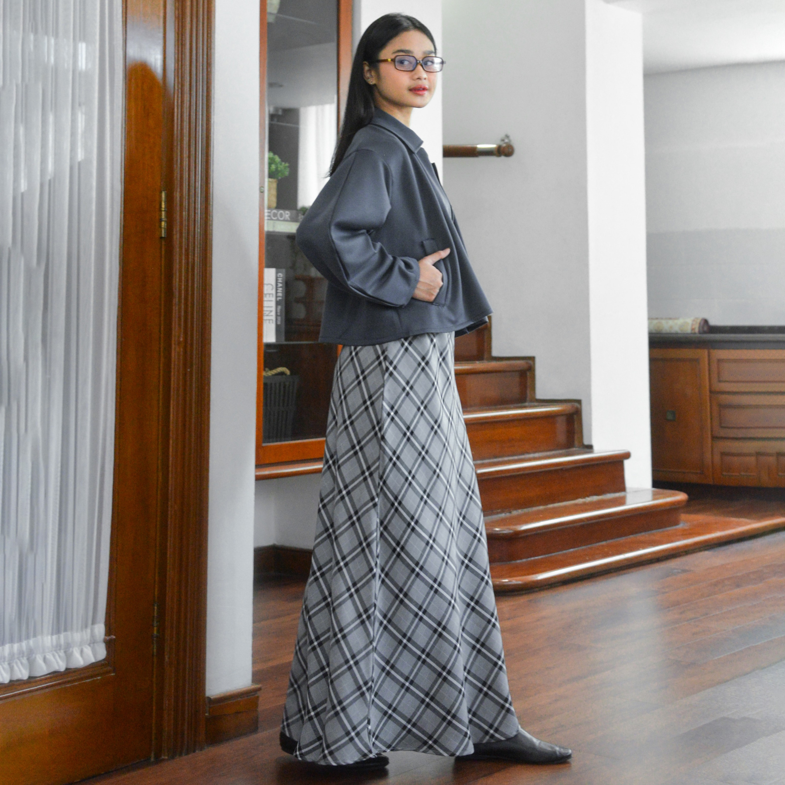 Plaid Slip Skirt Grey