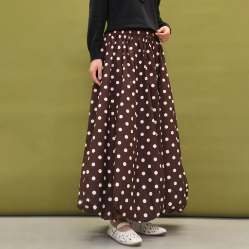 Polka Balloon Skirt Brown