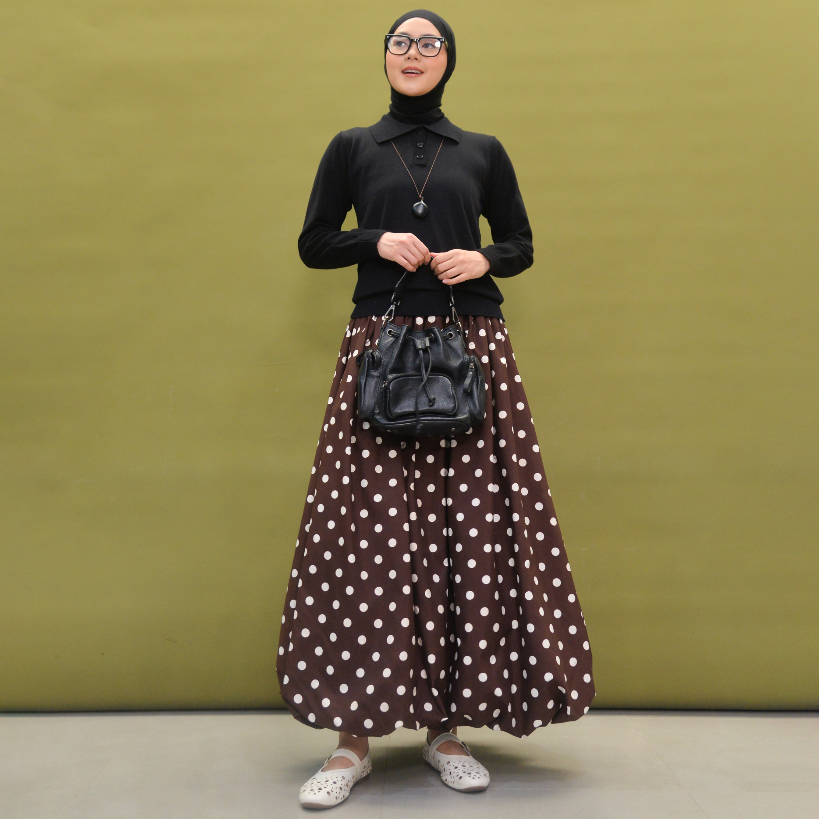 Polka Balloon Skirt Brown