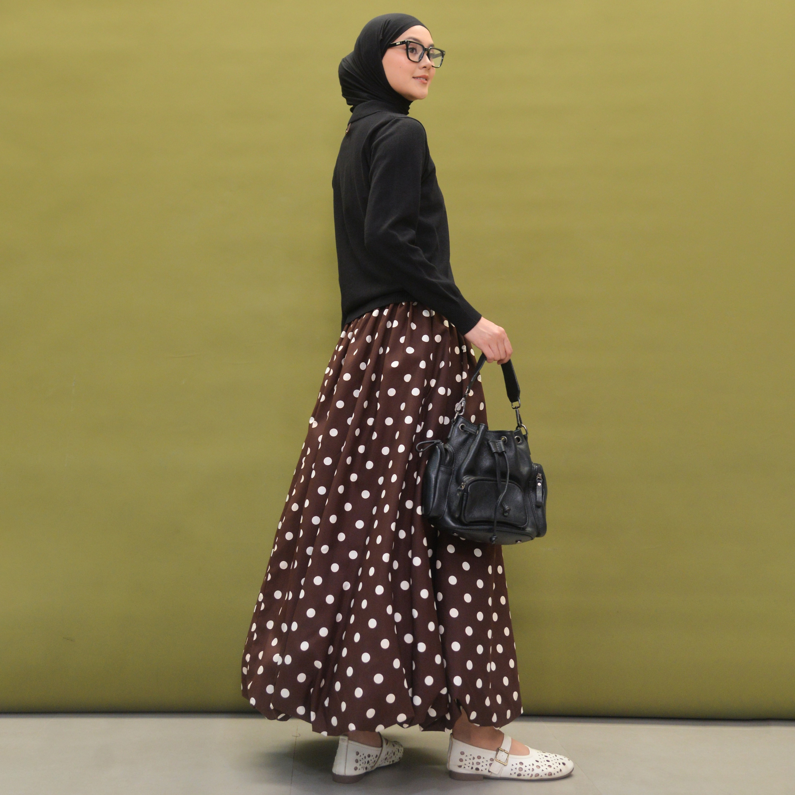 Polka Balloon Skirt Brown