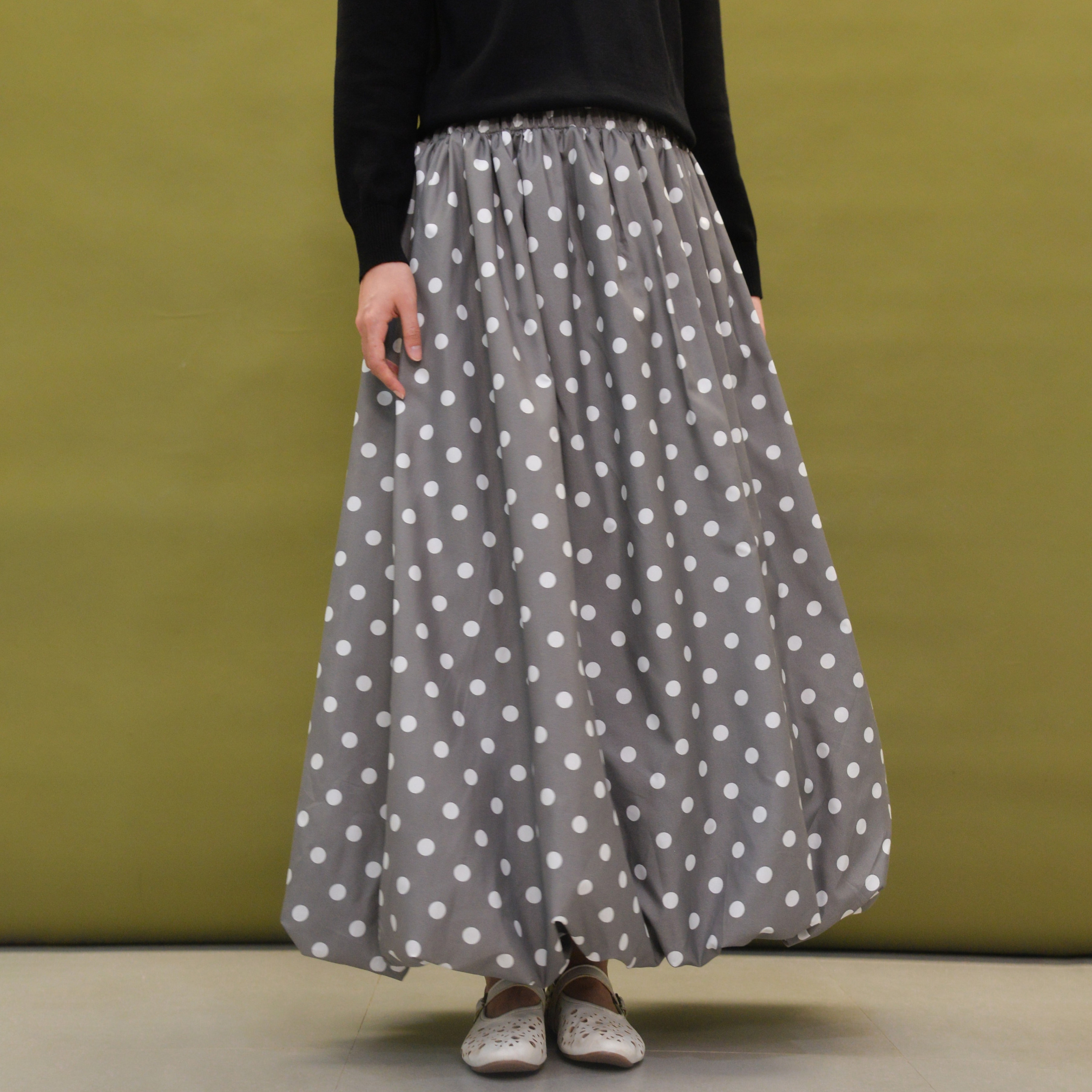 Polka Balloon Skirt Gray