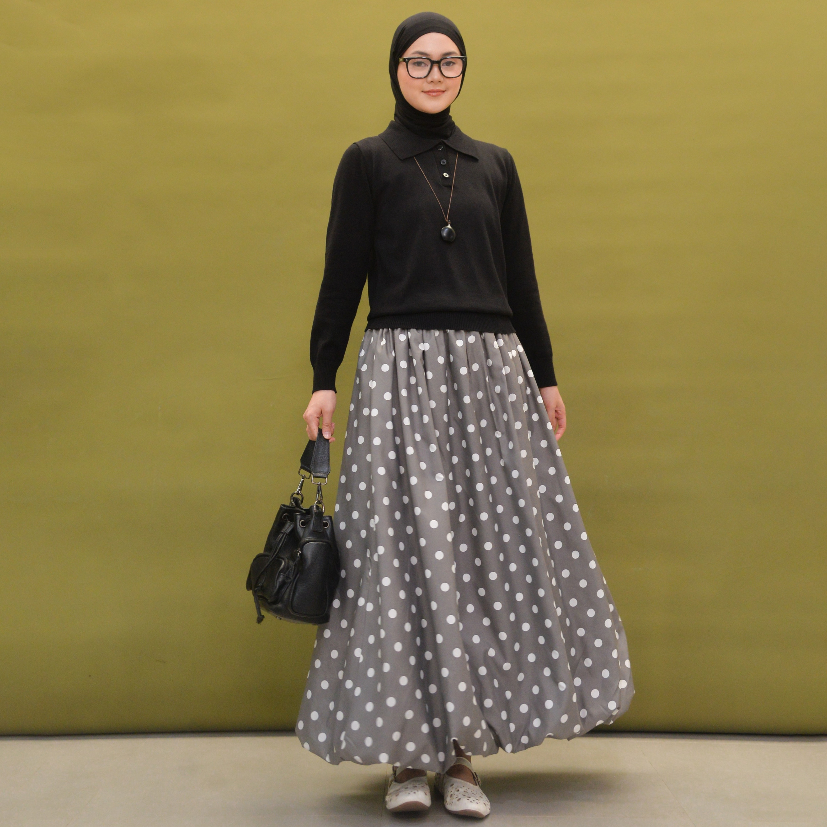 Polka Balloon Skirt Gray