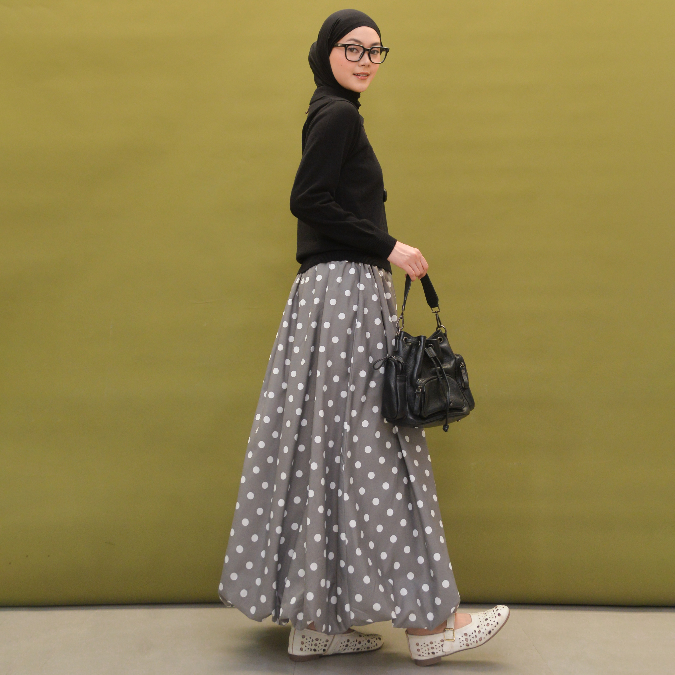 Polka Balloon Skirt Gray