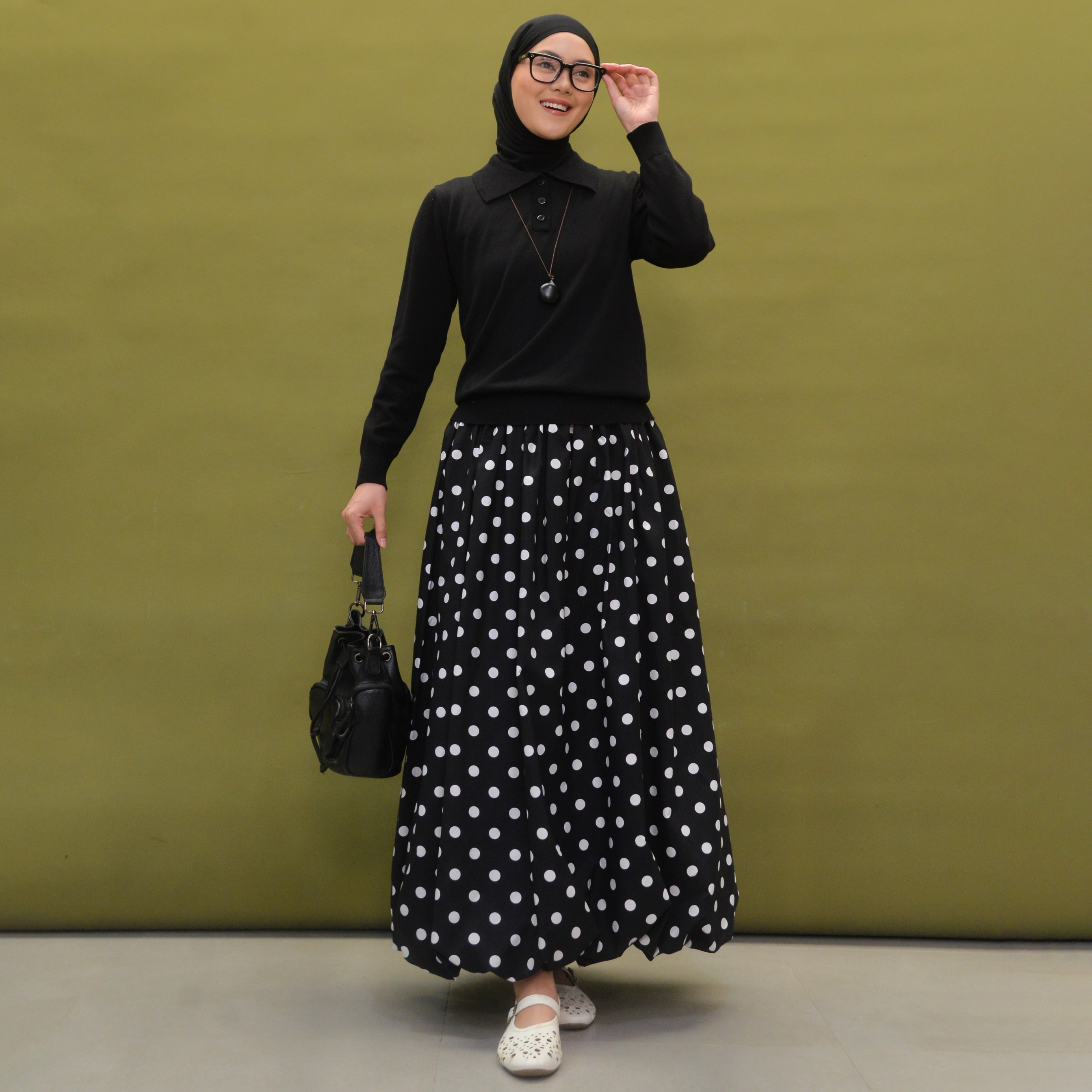 Polka Balloon Skirt TintBlack