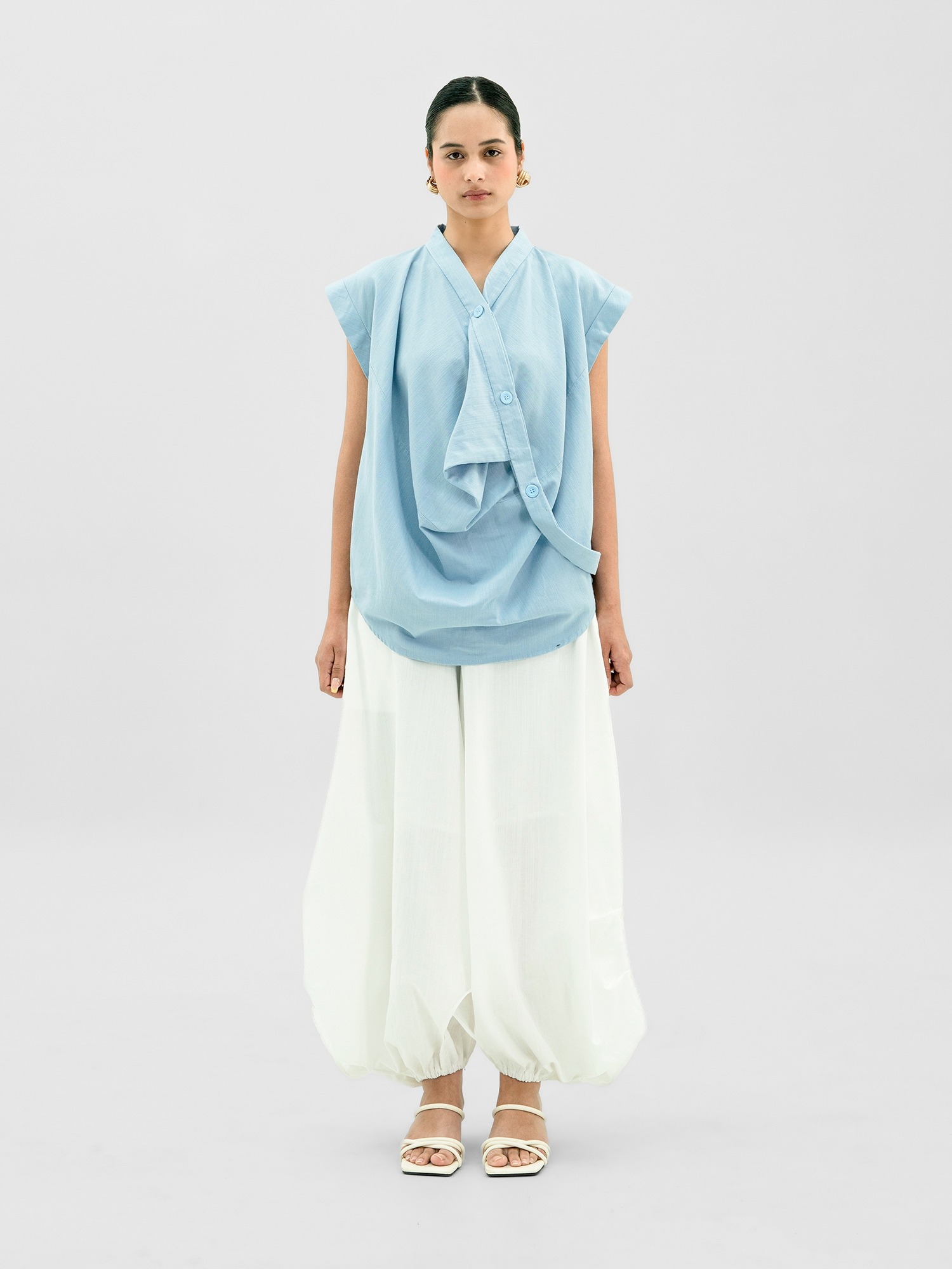 Drapery Collar Blouse (Short Sleeve)