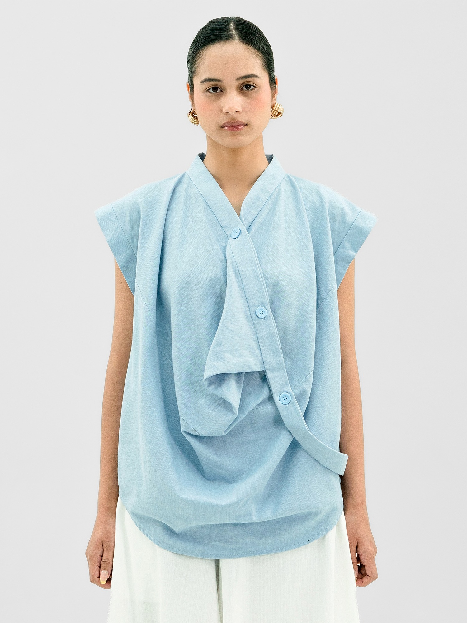 Drapery Collar Blouse (Short Sleeve)