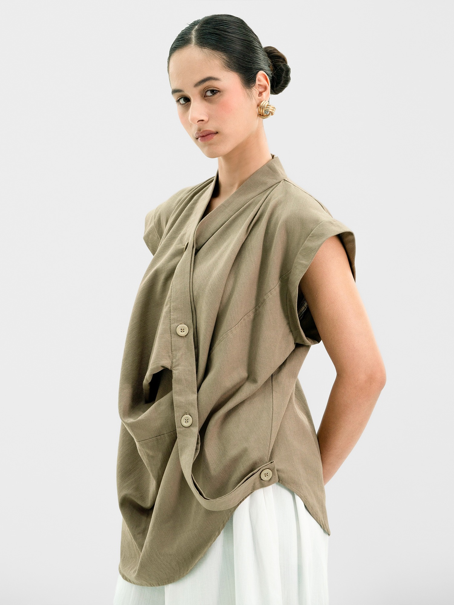 Drapery Collar Blouse (Short Sleeve)