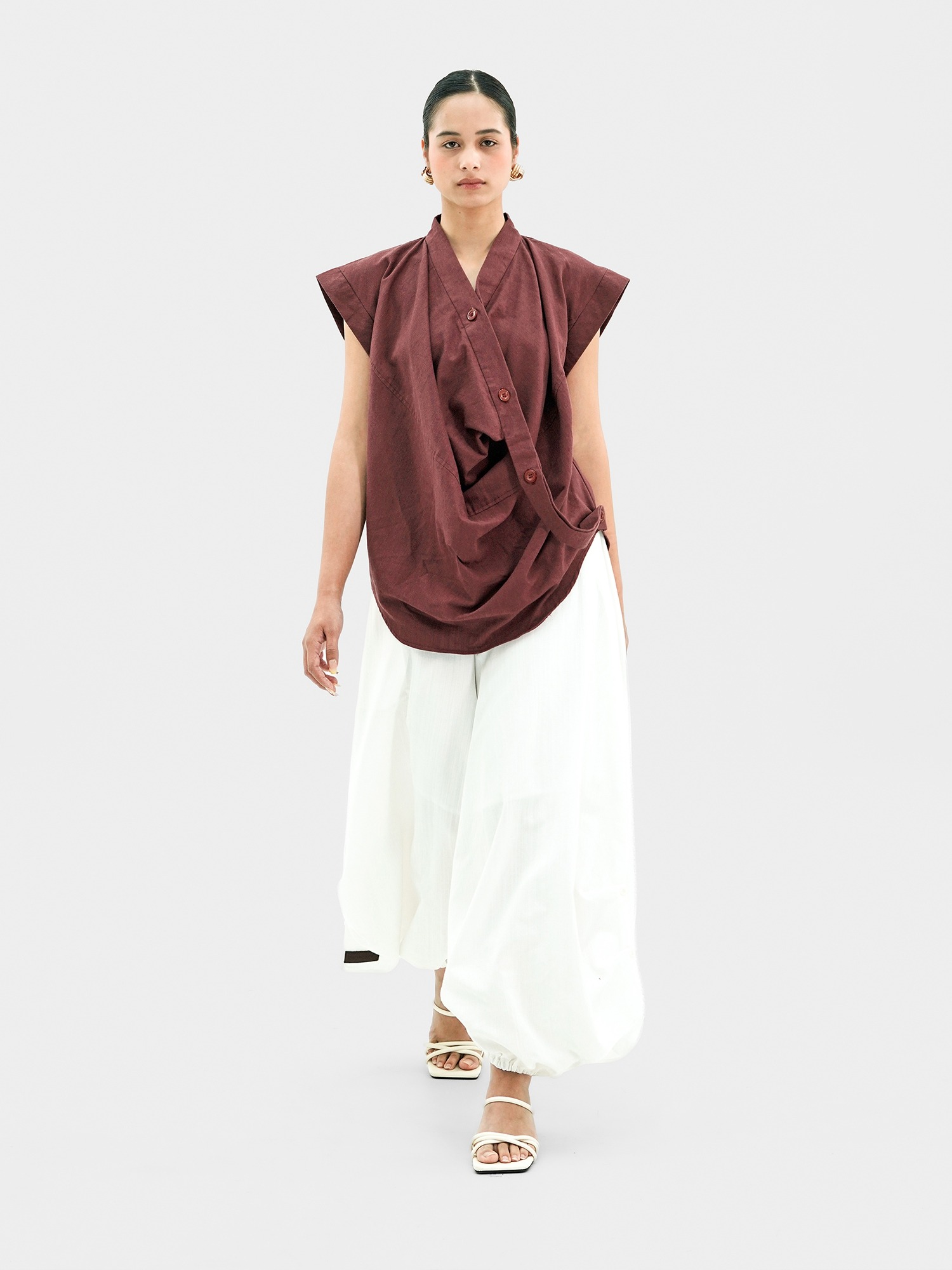Drapery Collar Blouse (Short Sleeve)