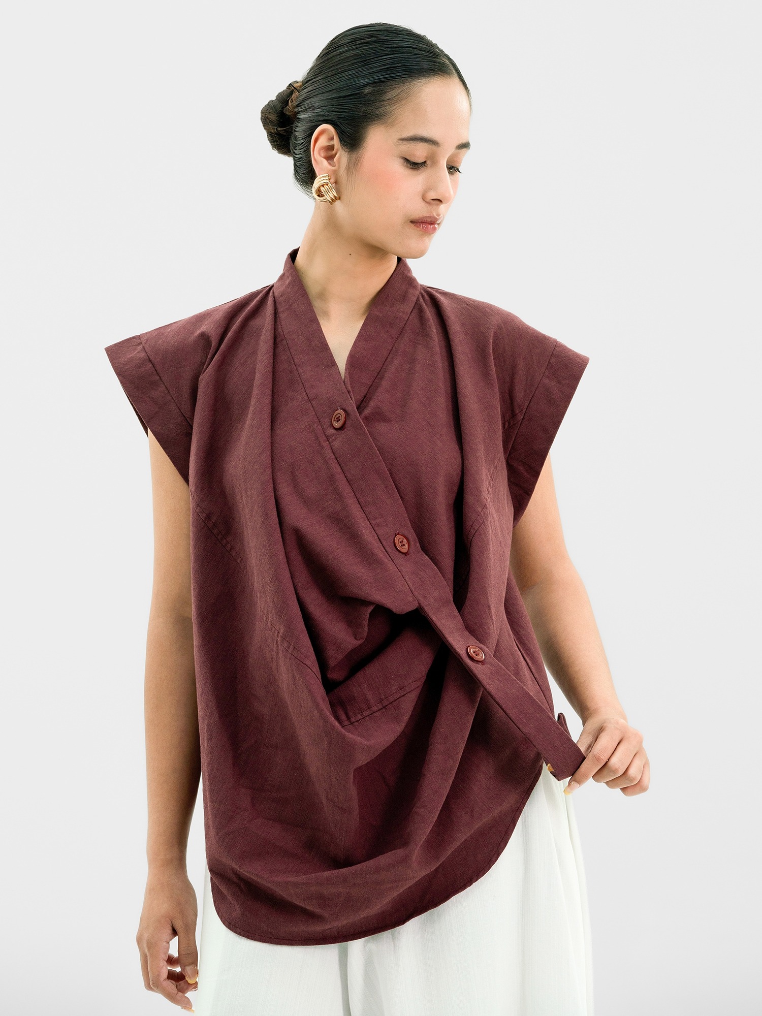 Drapery Collar Blouse (Short Sleeve)