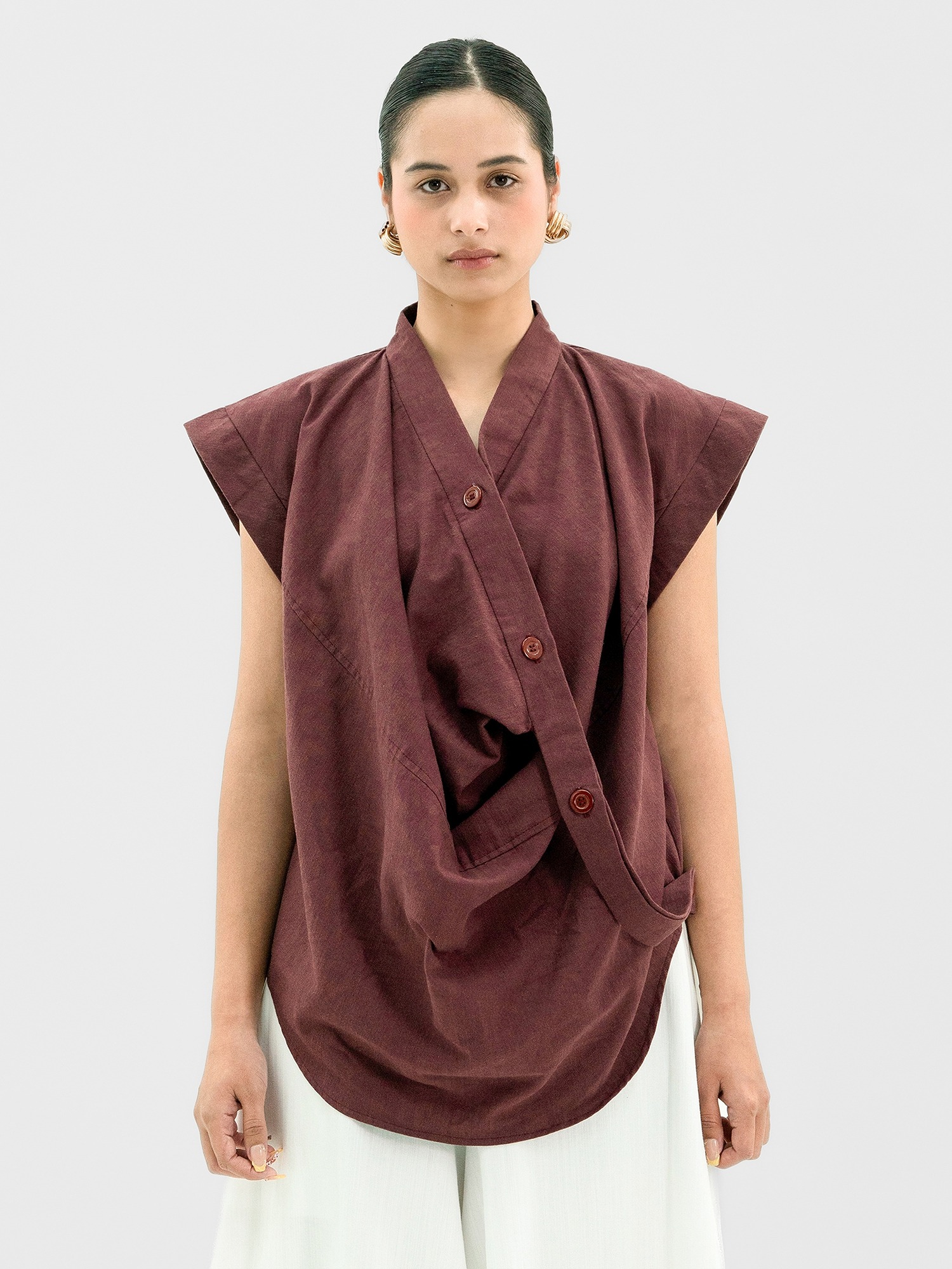 Drapery Collar Blouse (Short Sleeve)