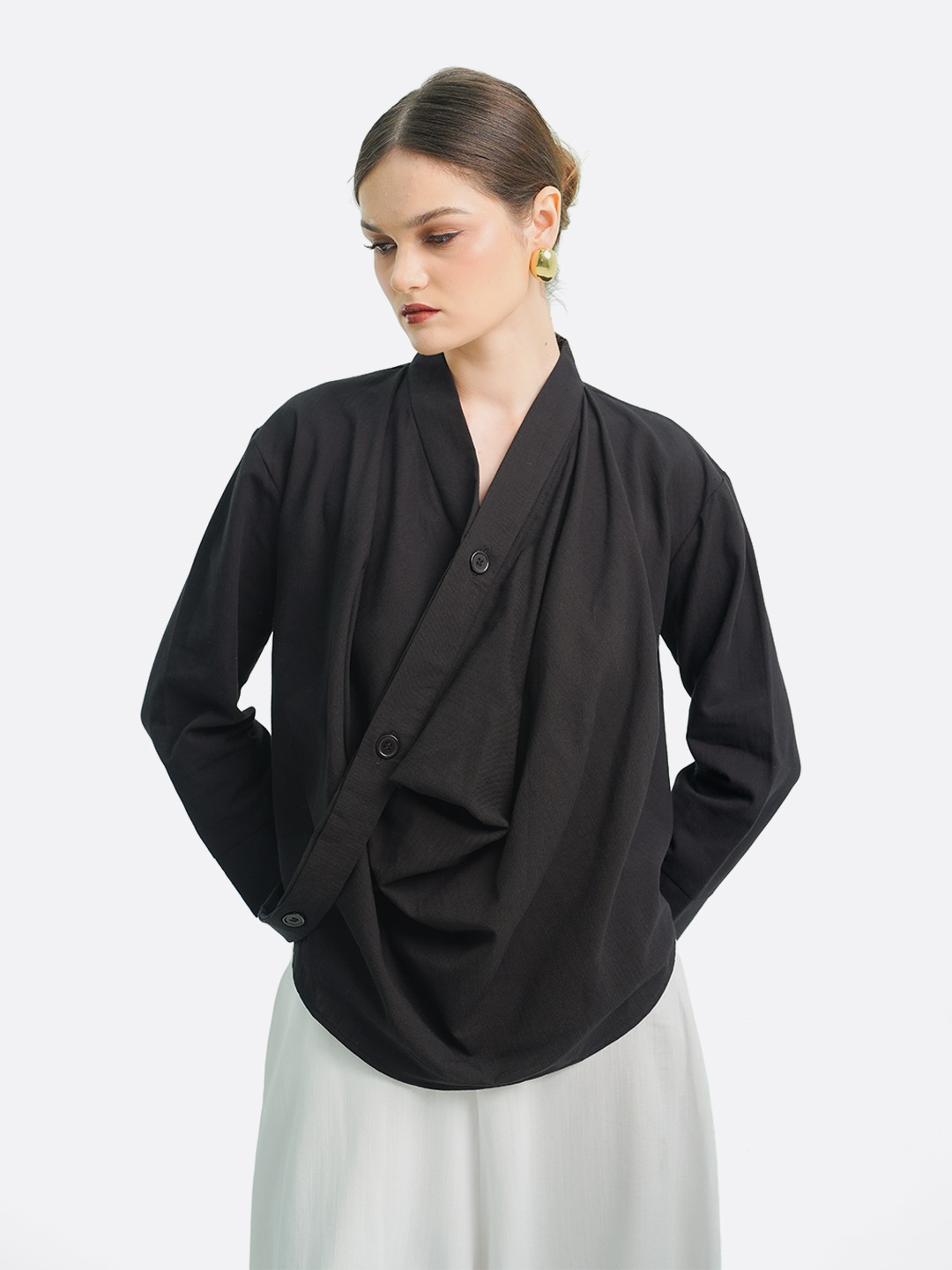 Drapery Collar Blouse (Long Sleeve)