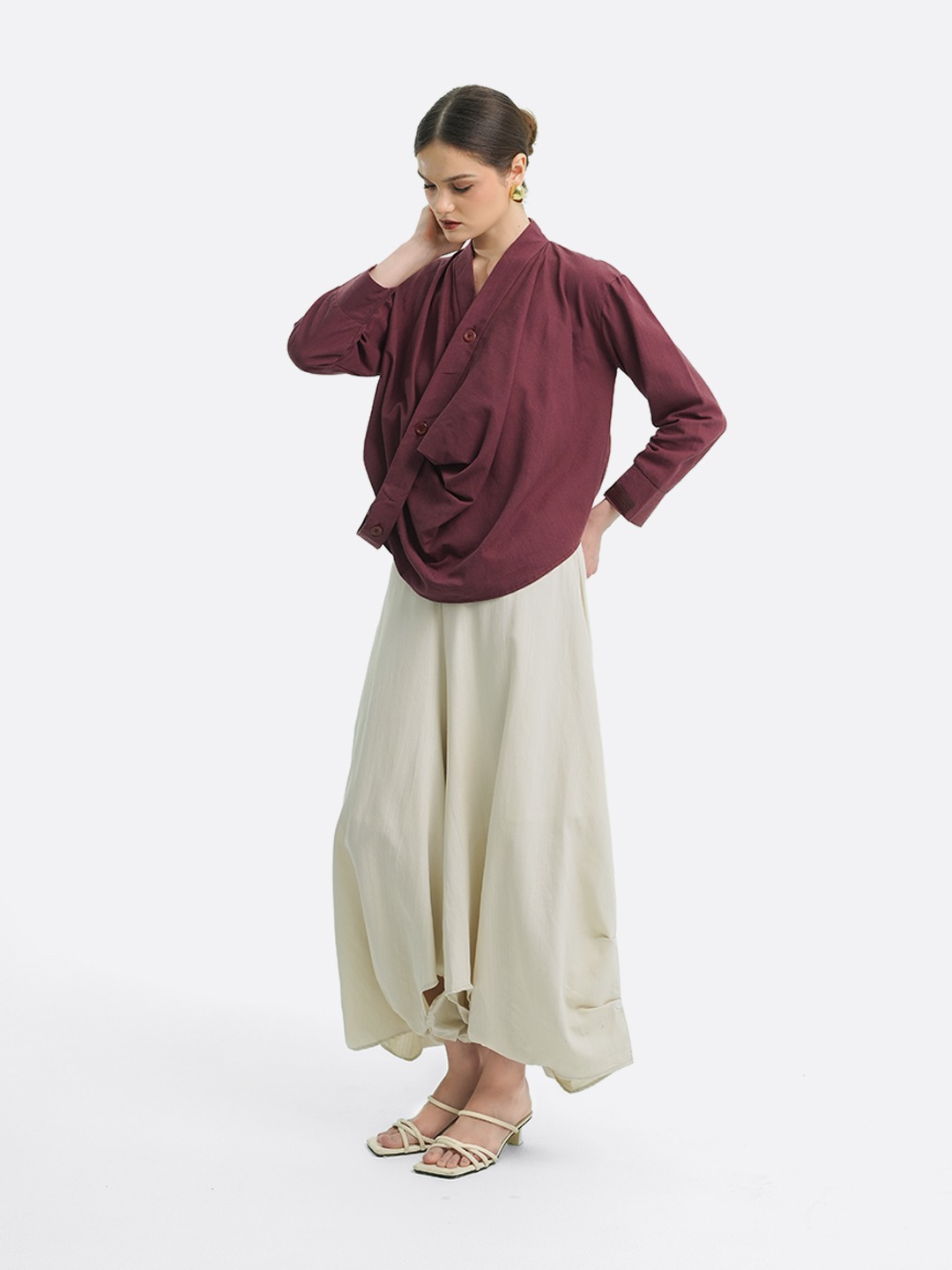Drapery Collar Blouse (Long Sleeve)